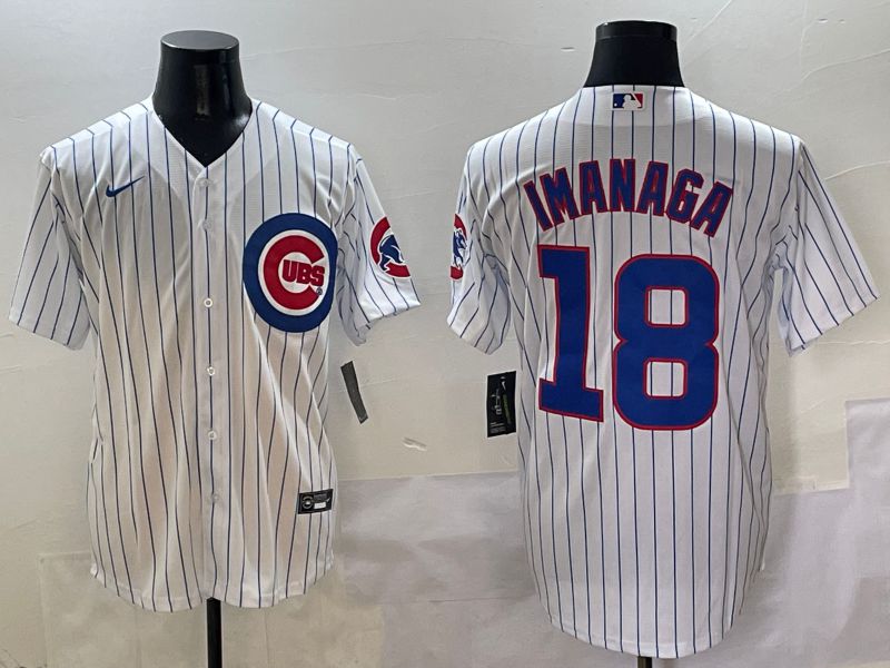 Men Chicago Cubs #18 Imanaga White Stripe Game Nike 2025 MLB Jersey style 1
